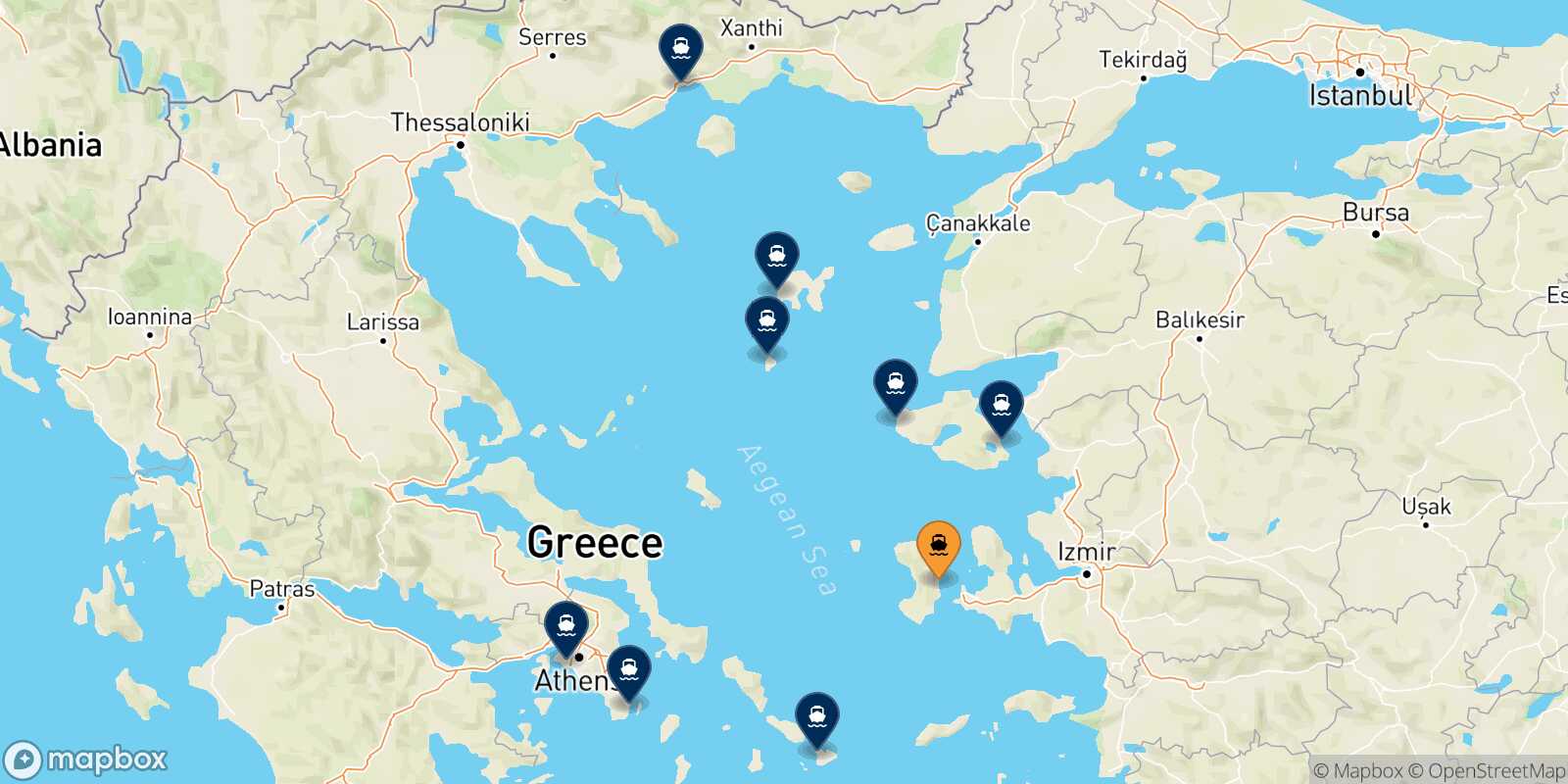 Carte des destinations de Mesta Chios