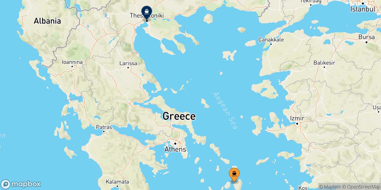 Carte des traverséesNaxos Thessalonique