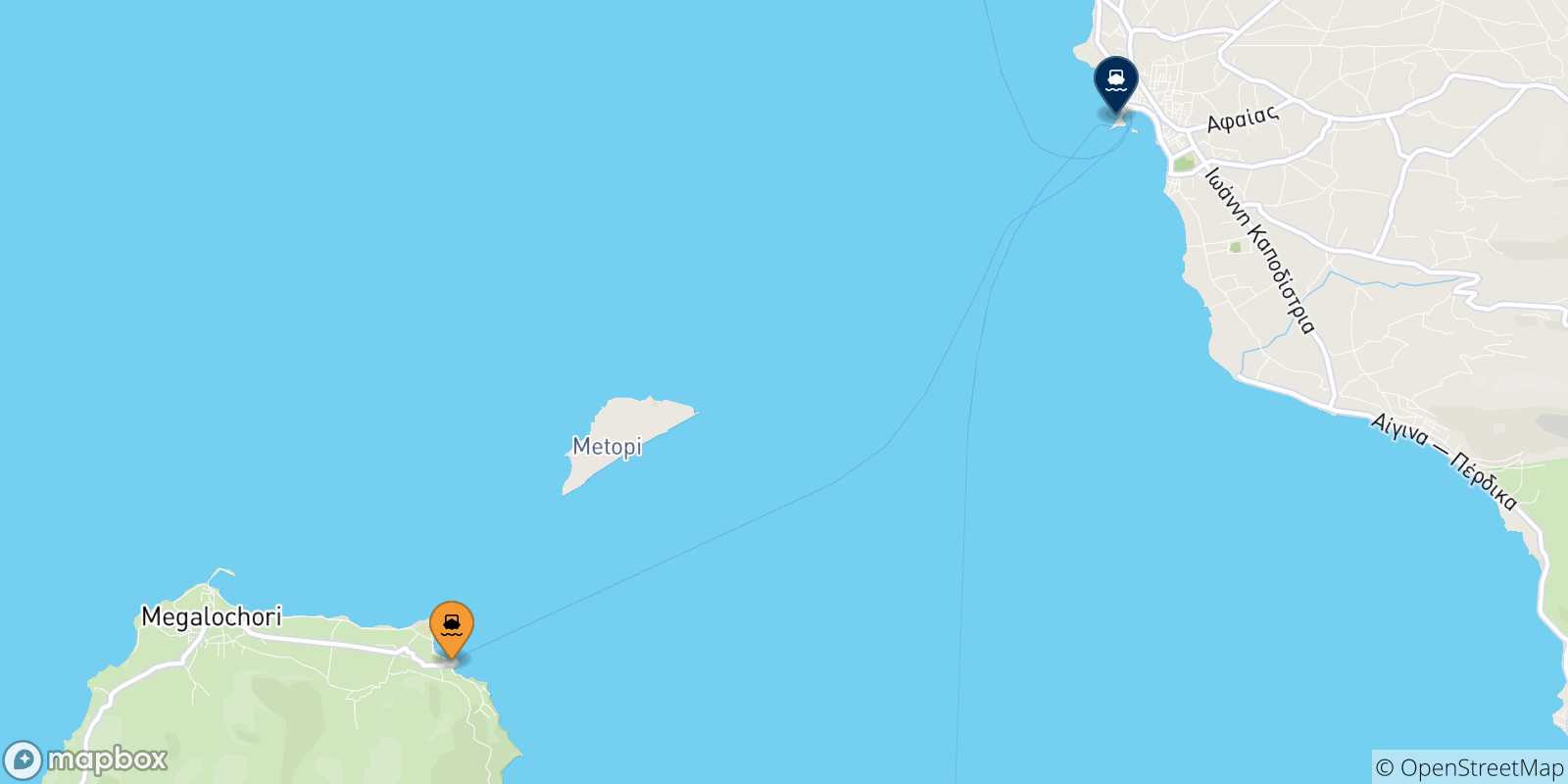 Carte des traversées possibles entre Agistri et les Îles Saroniques