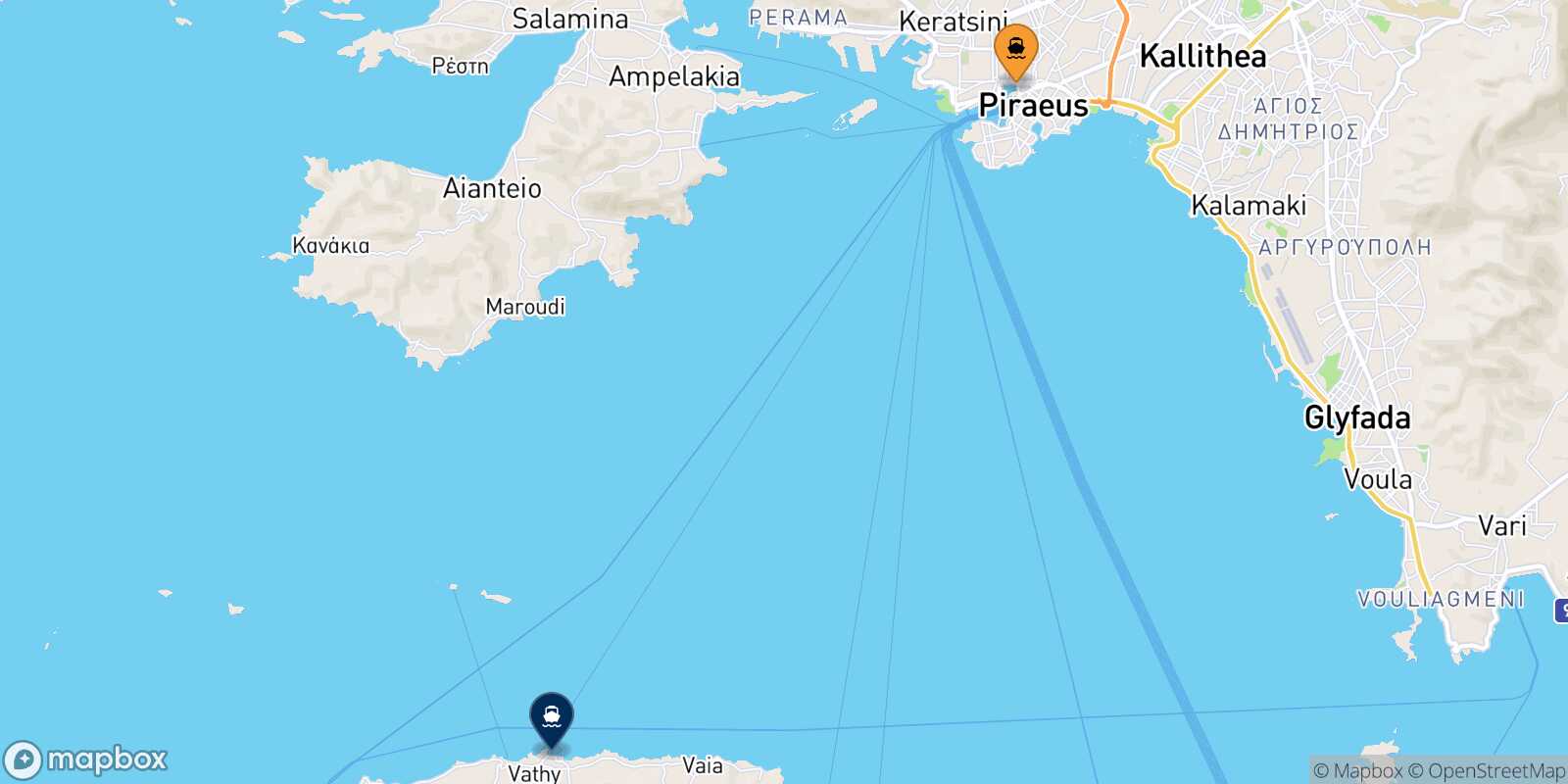 Carte des traverséesLe Piree Souvala (Aegina)