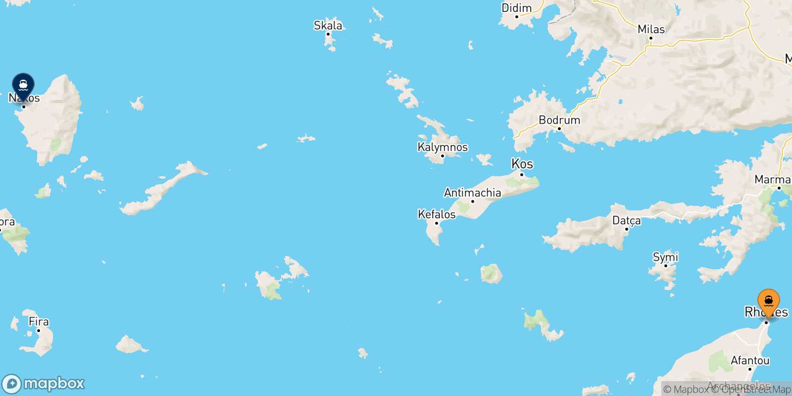 Carte des traverséesRhodes Naxos