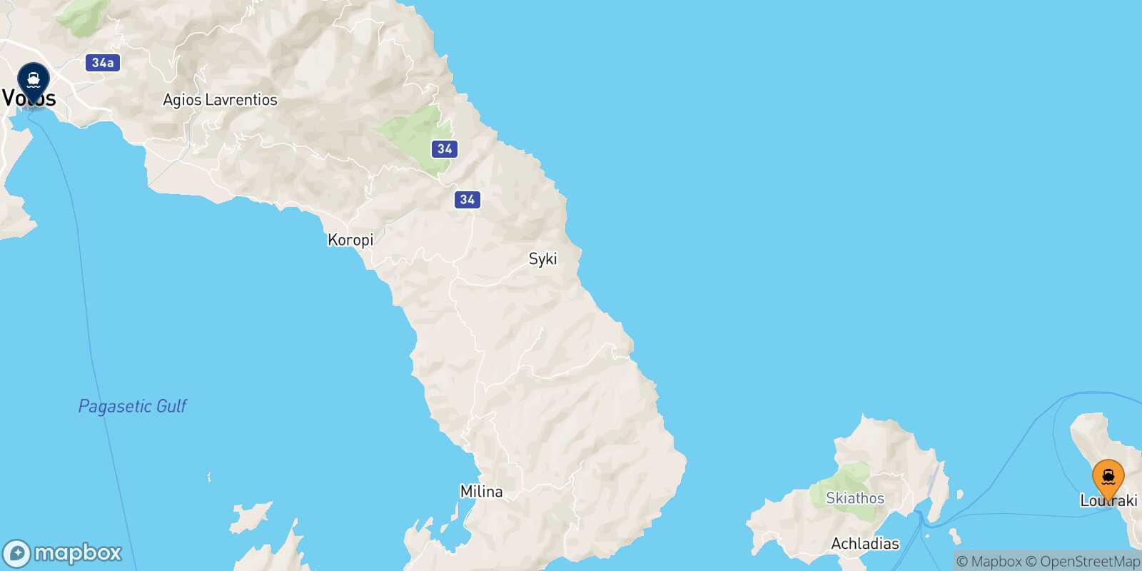 Carte des traverséesAgnontas (Skopelos) Volos