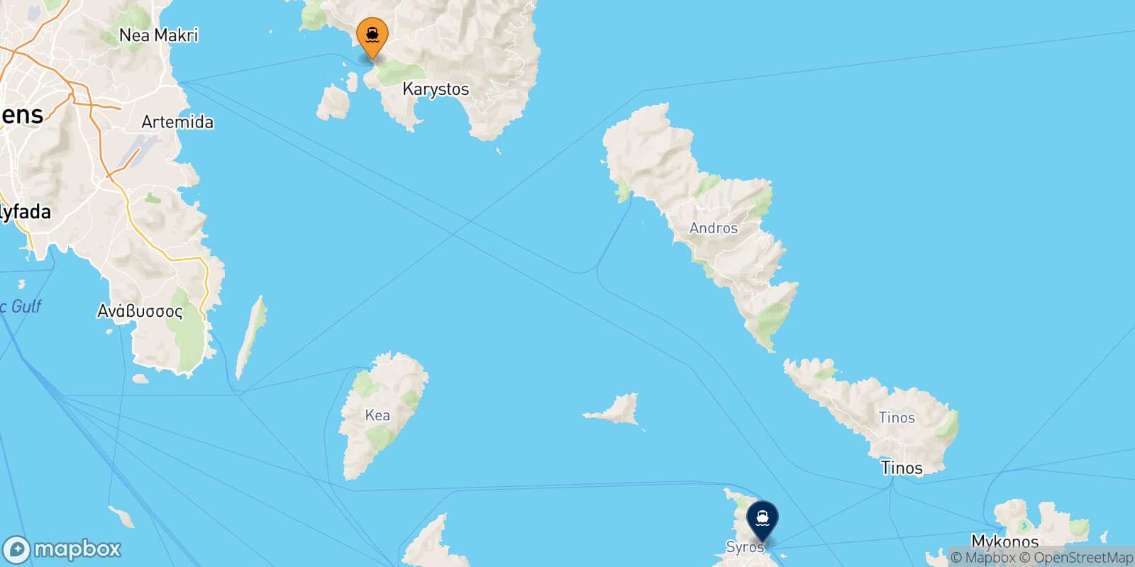 Carte des traverséesKarystos Syros