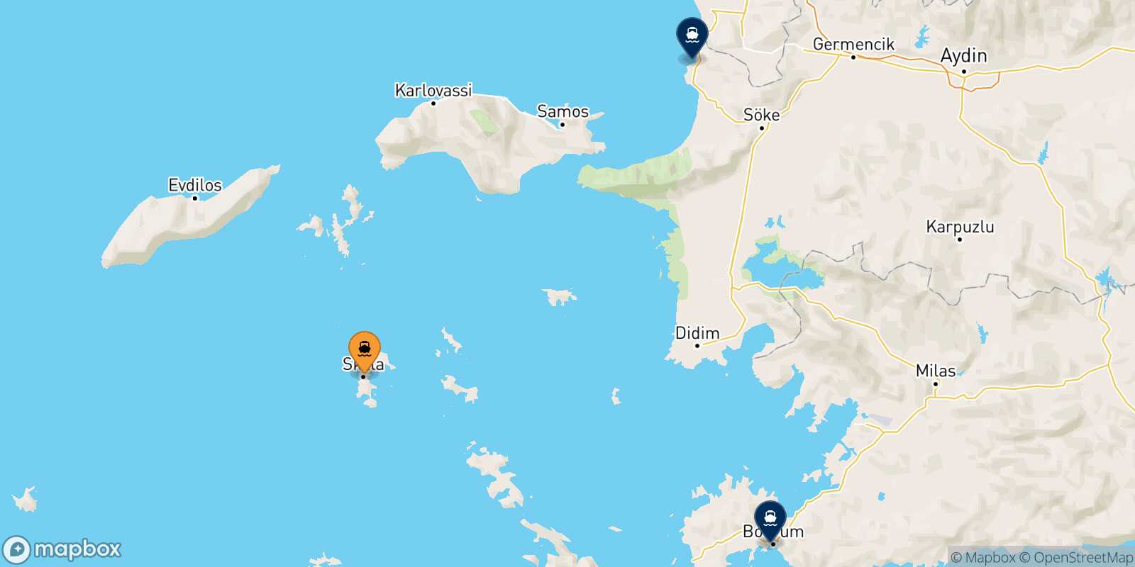 Carte des destinations de Patmos