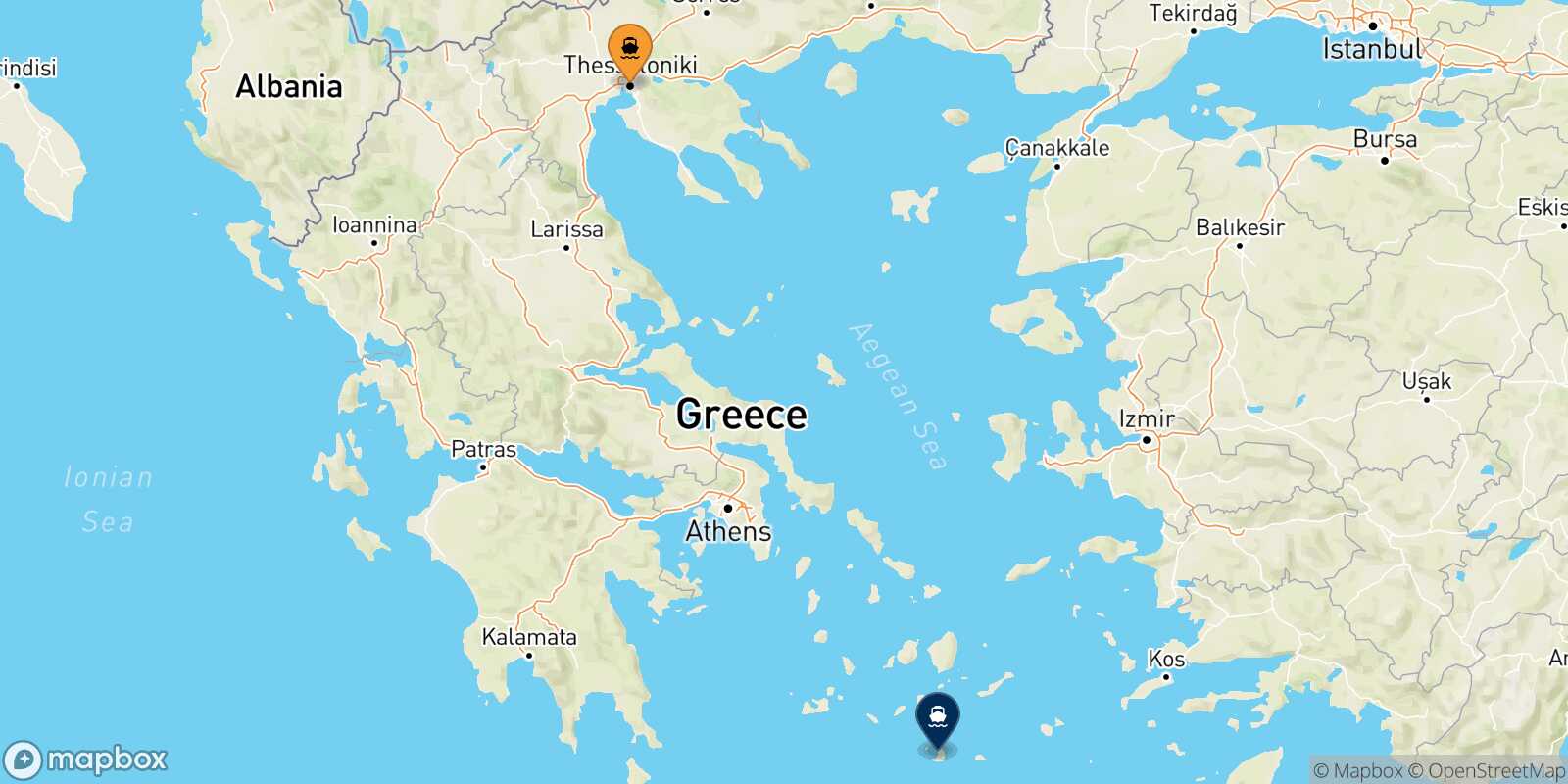 Carte des traverséesThessalonique Thera (Santorin)