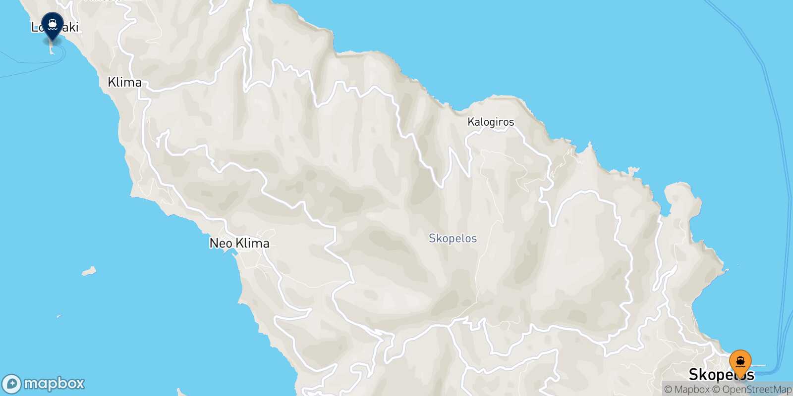 Carte des traverséesGlossa (Skopelos) Agnontas (Skopelos)
