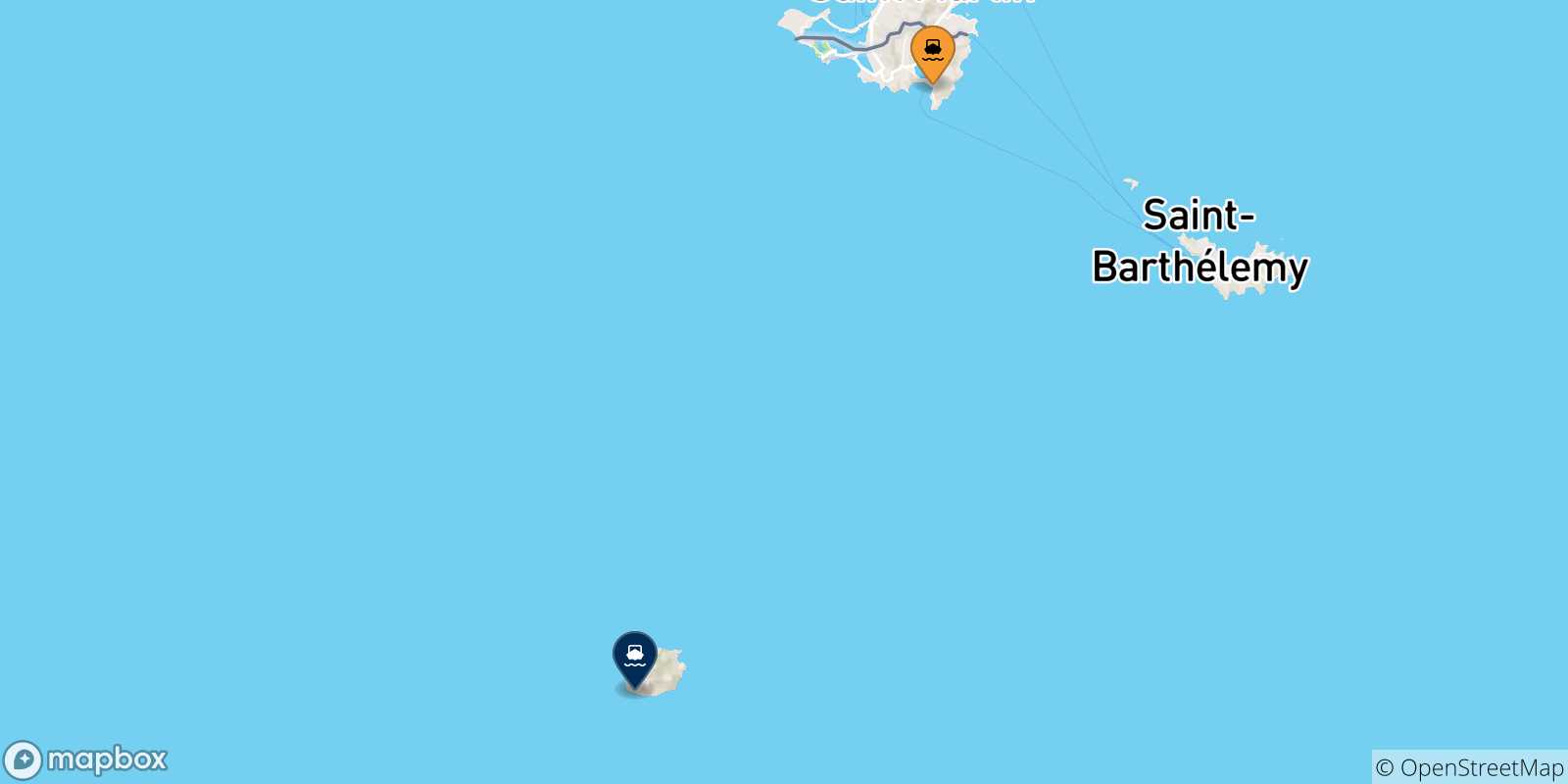Carte des traversées possibles entre les Pays-bas et Saba