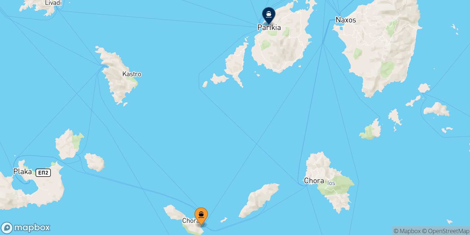 Carte des traverséesFolegandros Paros