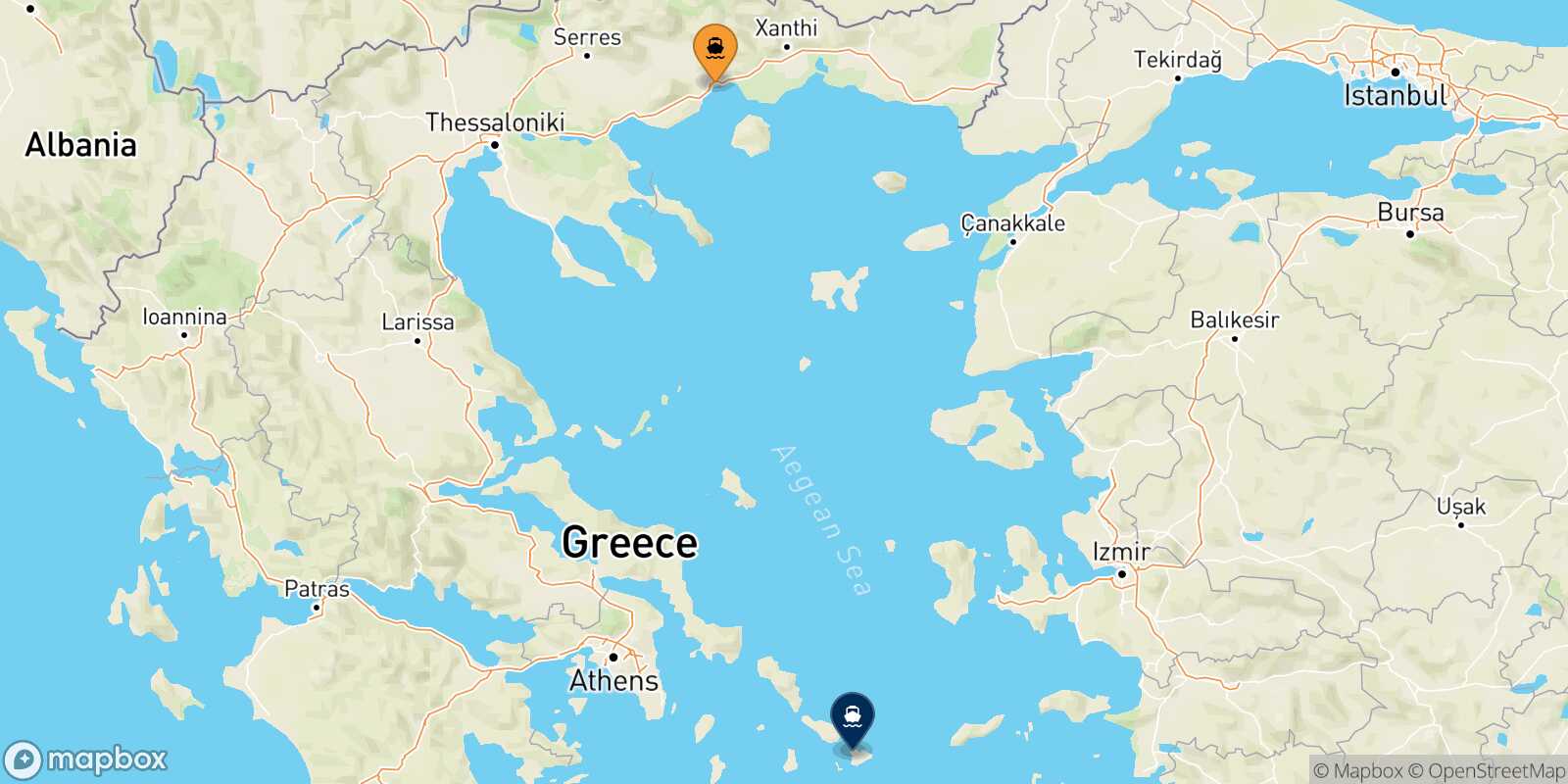 Carte des traverséesKavala Mykonos