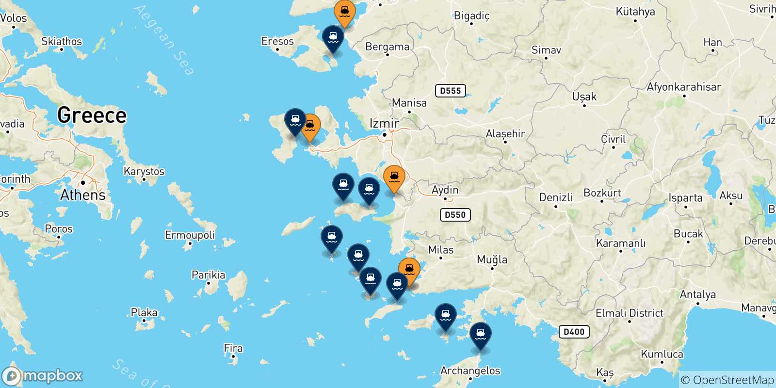 Carte des destinations de la Turquie