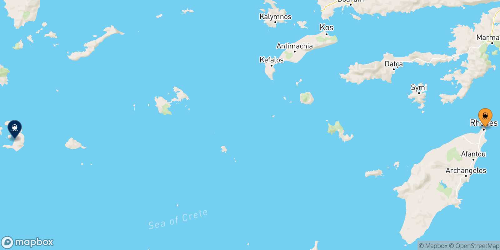 Carte des traverséesRhodes Thera (Santorin)