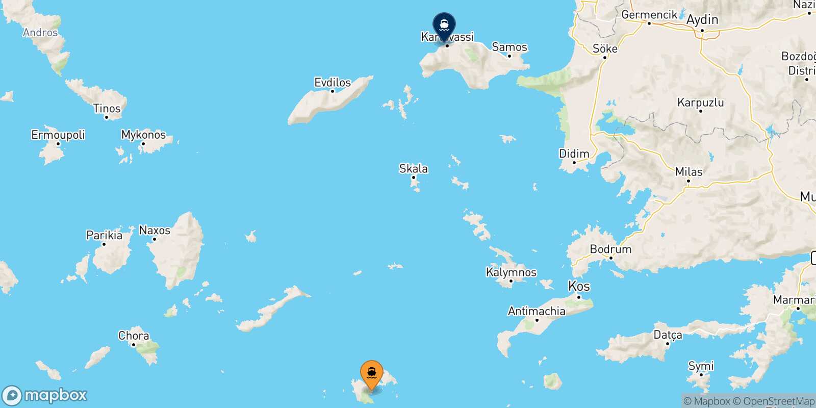 Carte des traverséesAstypalea Pythagorio (Samos)