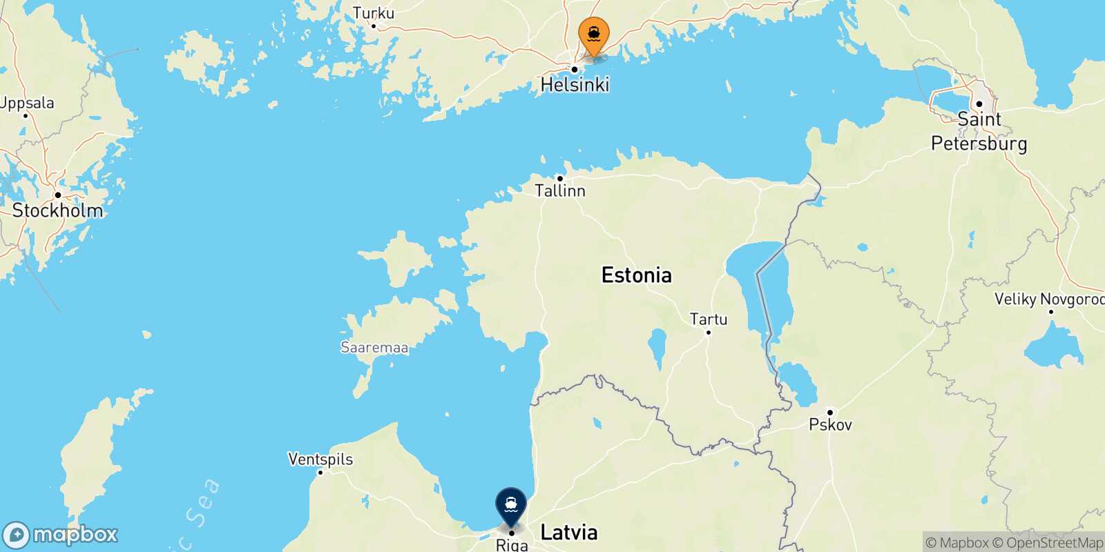Carte des traverséesHelsinki Riga