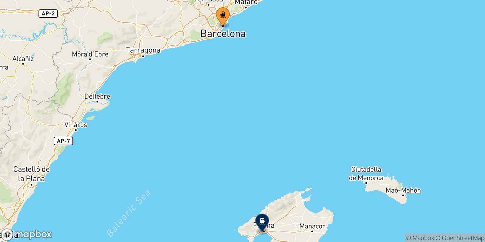Carte des traverséesBarcelone Palma Di Majorque