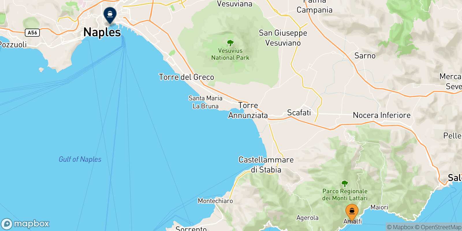 Carte des traverséesAmalfi Naples Beverello