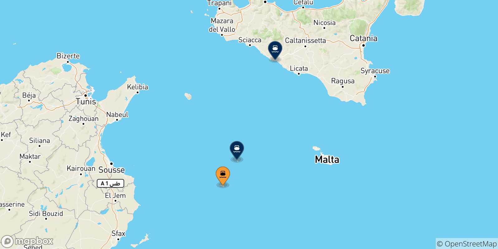 Carte des traversées possibles entre Lampedusa et l'Italie