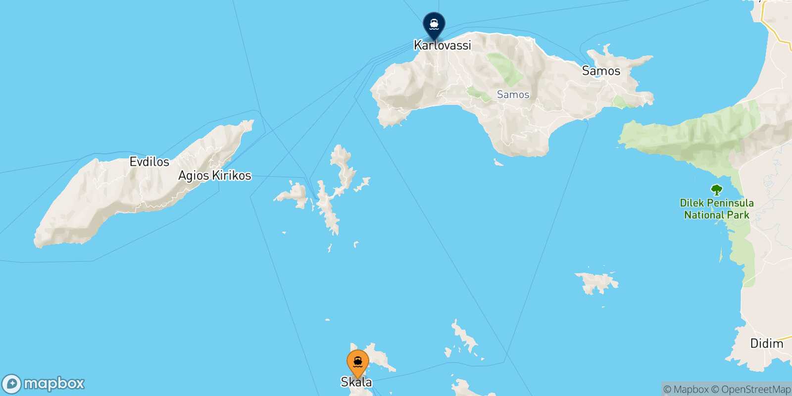 Carte des traverséesPatmos Pythagorio (Samos)