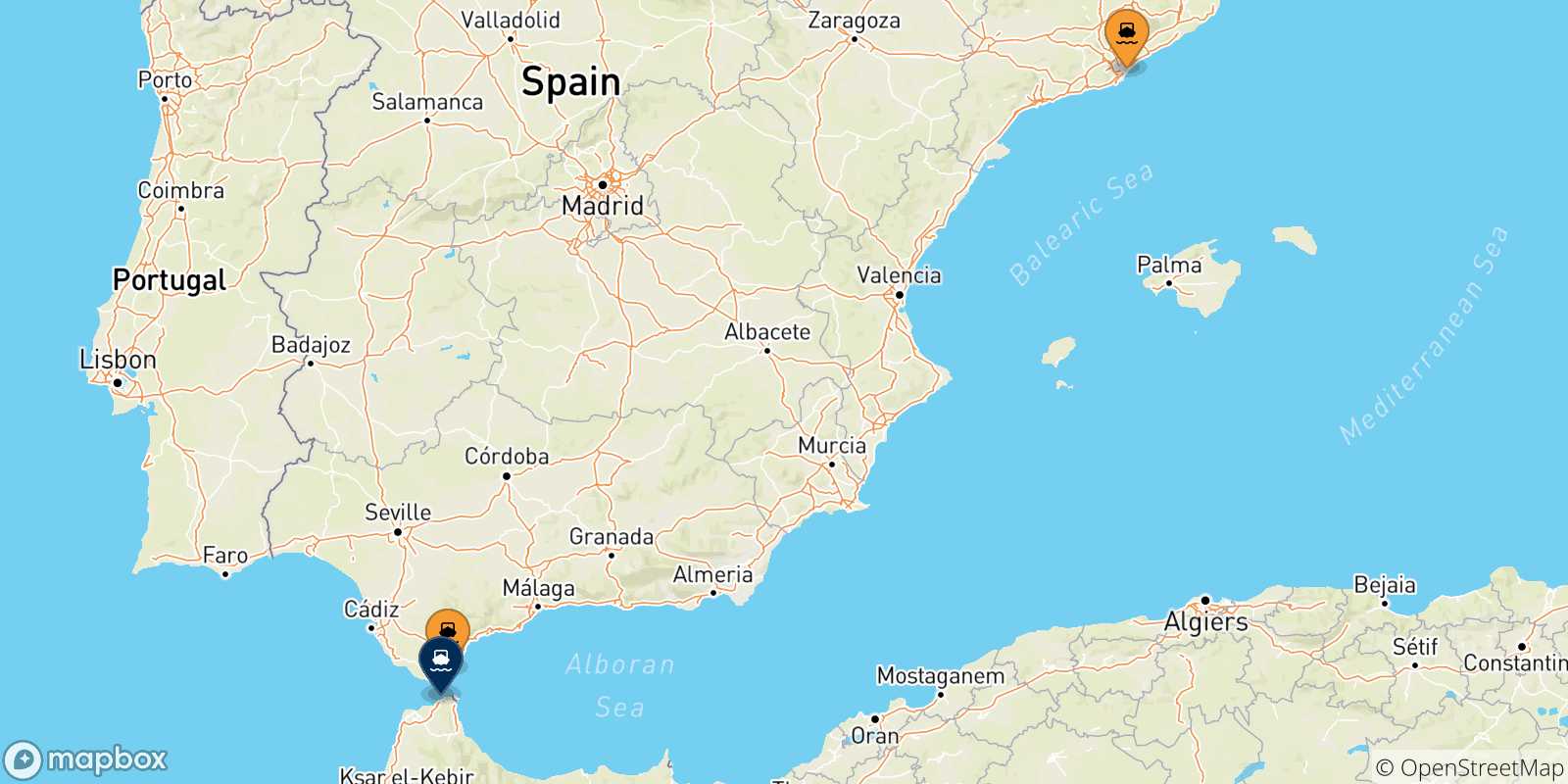 Carte des traversées possibles entre l'Espagne et Tanger Med