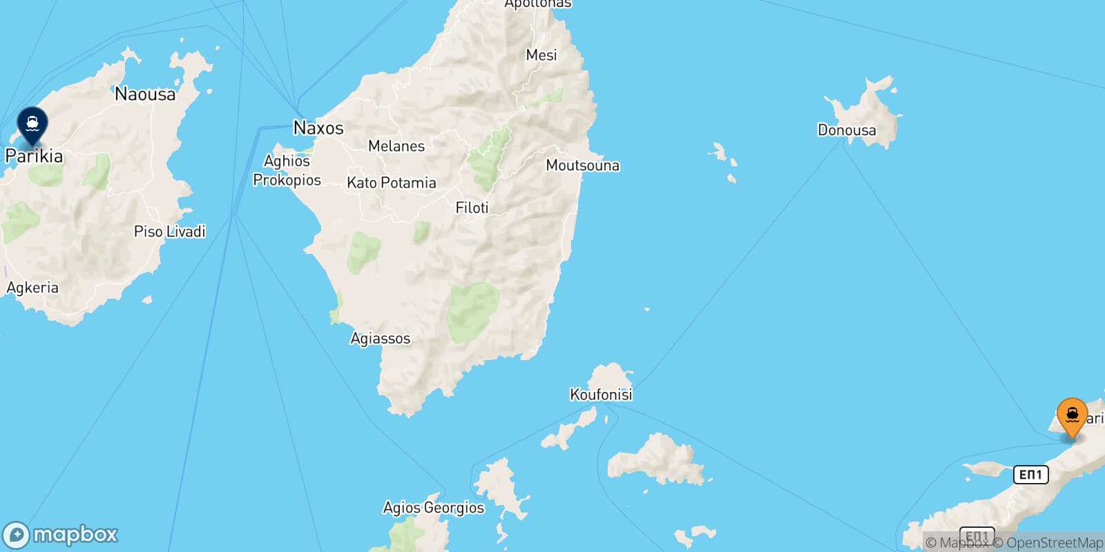Carte des traverséesAegiali (Amorgos) Paros