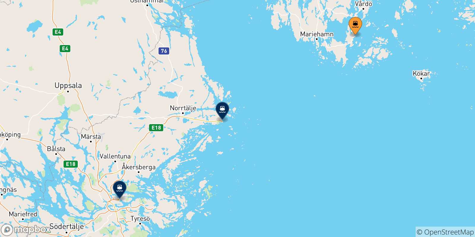 Carte des traversées possibles entre Langnas et la Suède