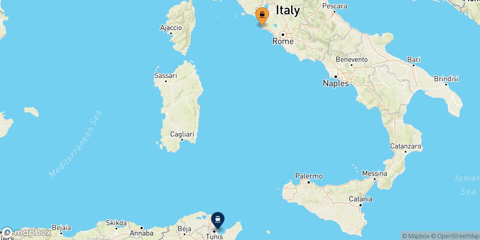 Carte des destinations de Civitavecchia