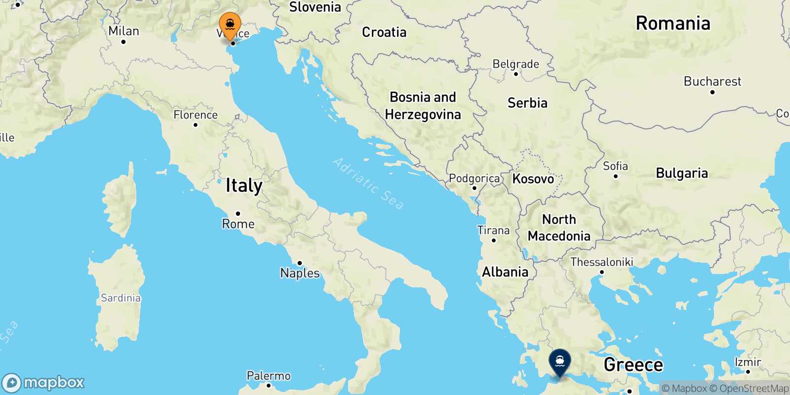 Carte des traverséesVenise Patras