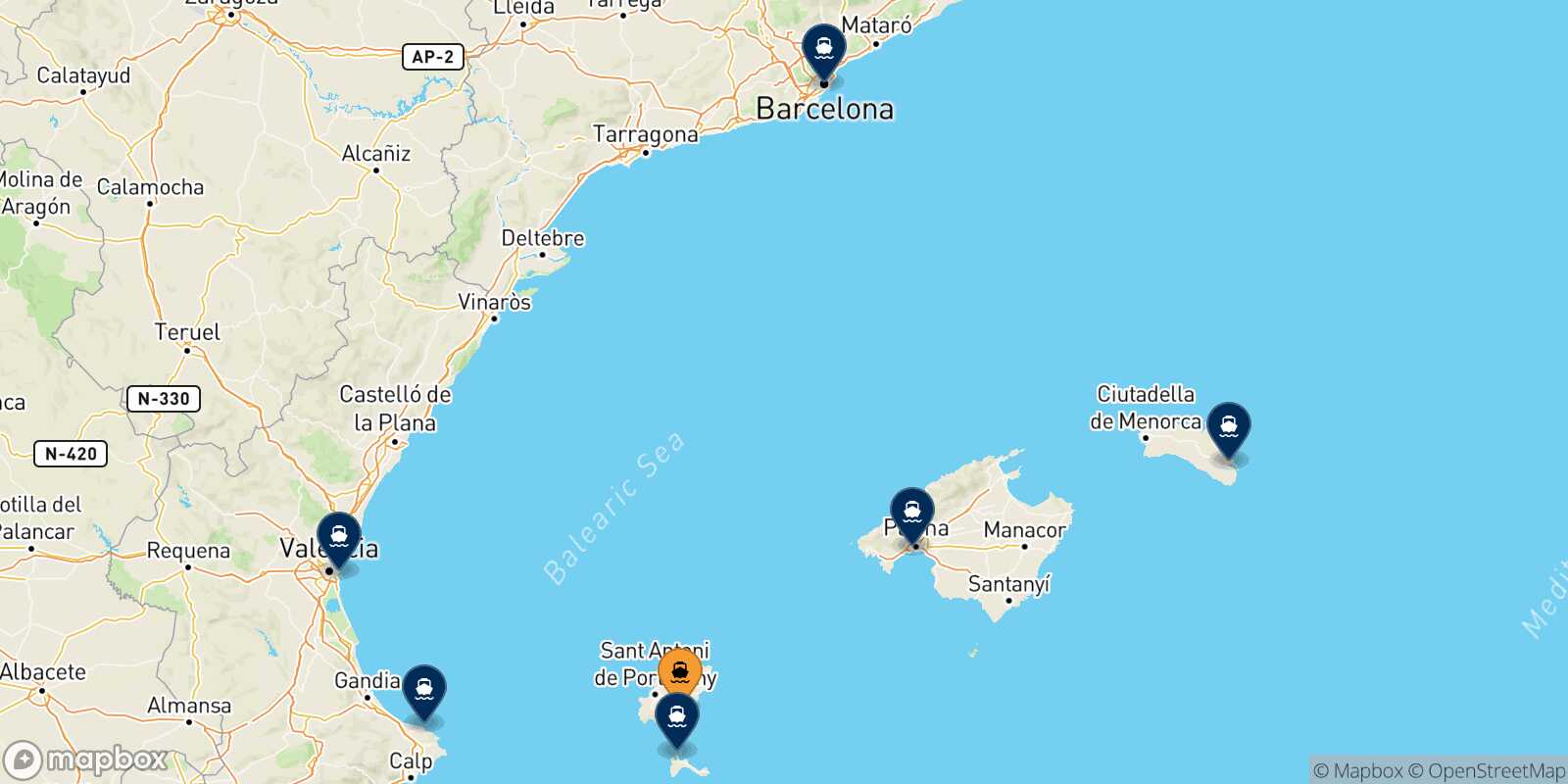 Carte des destinations de Ibiza