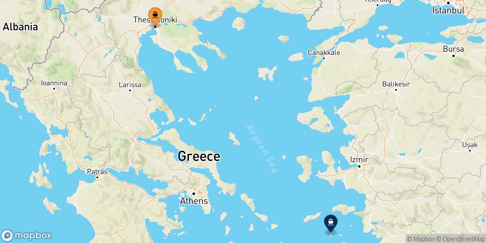 Carte des traverséesThessalonique Patmos