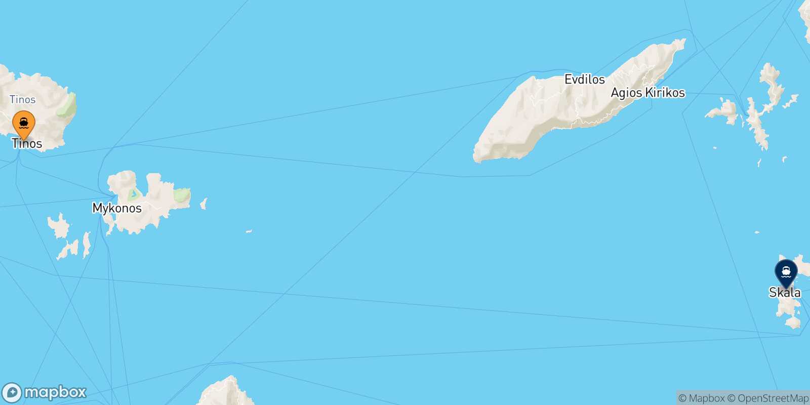 Carte des traverséesTinos Patmos