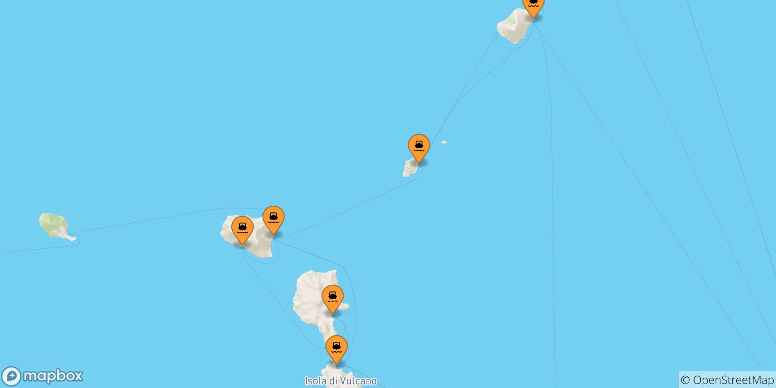 Carte des traversées possibles entre les Îles Éoliennes et Ginostra (Stromboli)