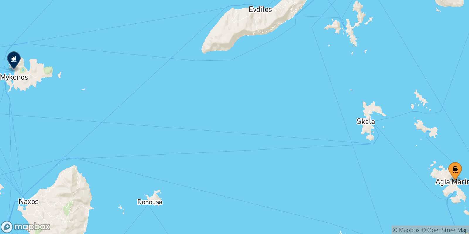 Carte des traverséesLeros Mykonos