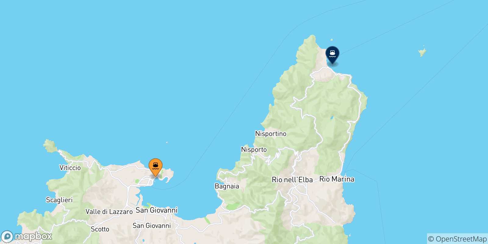 Carte des traversées possibles entre Portoferraio et l'Île D'elbe