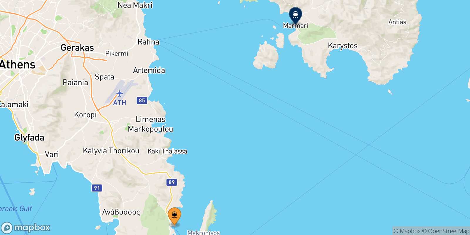 Carte des traverséesLavrio Marmari
