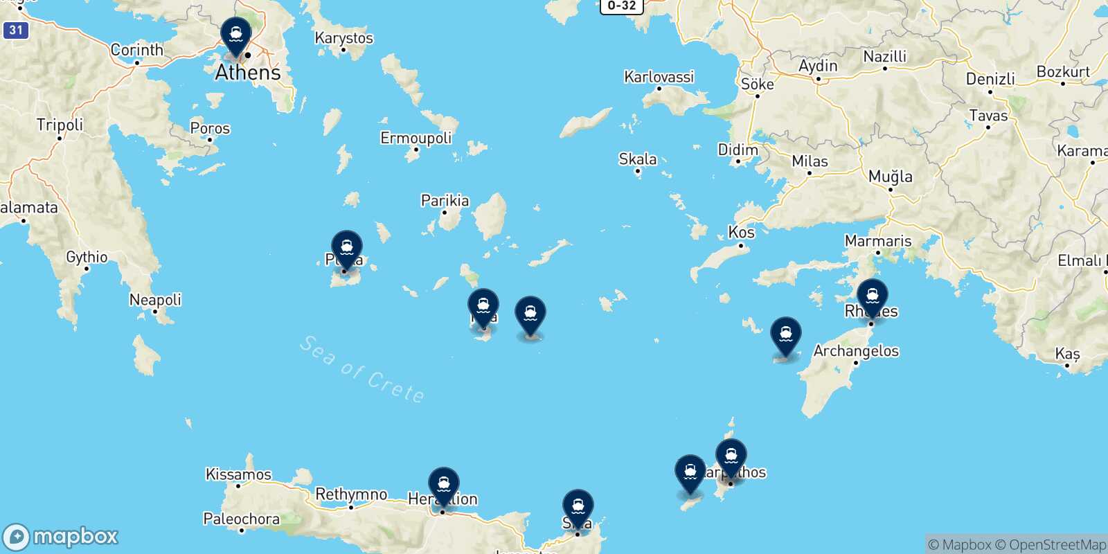Carte des destinations de Diafani (Karpathos)