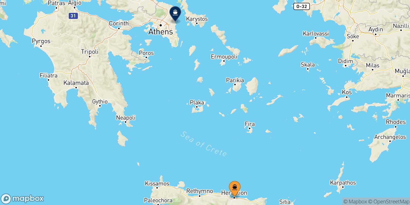 Carte des traverséesHeraklion Rafina