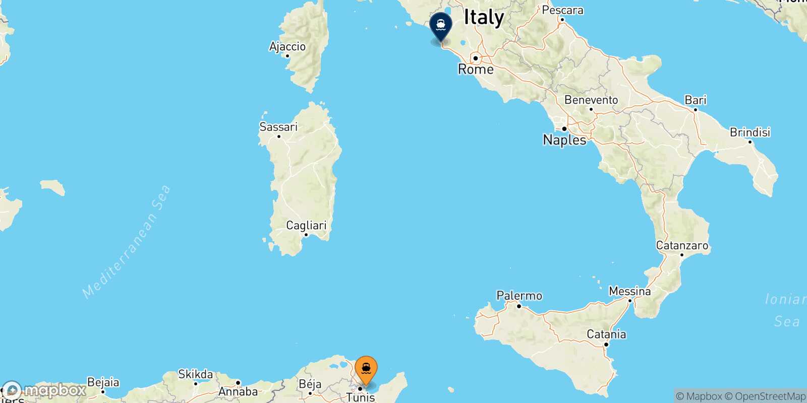 Carte des traverséesTunis Civitavecchia