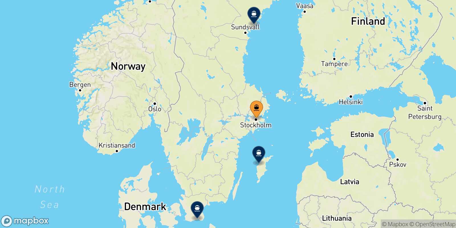 Carte des destinations de Stockholm