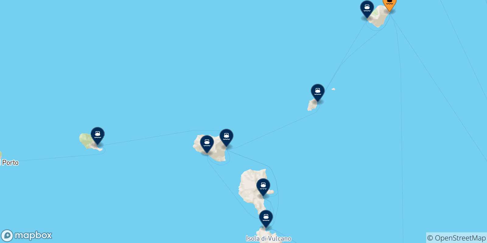 Carte des traversées possibles entre Stromboli et les Îles Éoliennes
