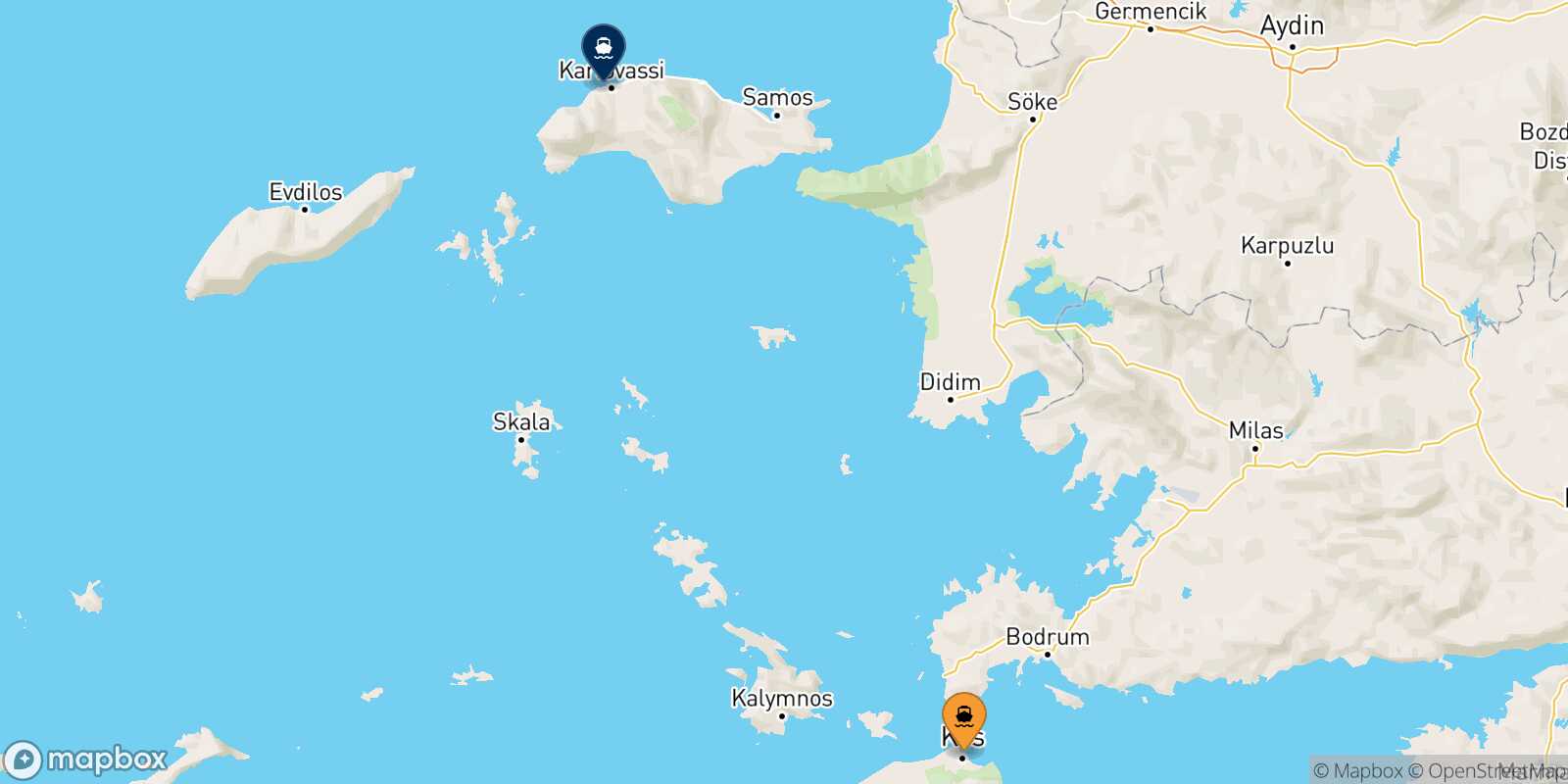 Carte des traverséesKos Pythagorio (Samos)