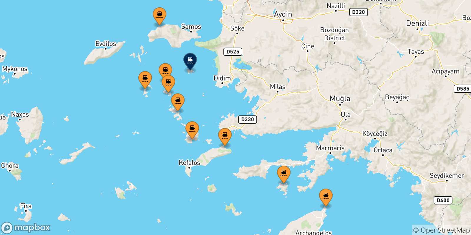 Carte des traversées possibles entre la Grèce et Agathonissi