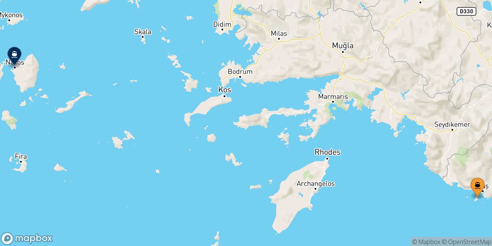 Carte des traverséesKastellórizo Naxos