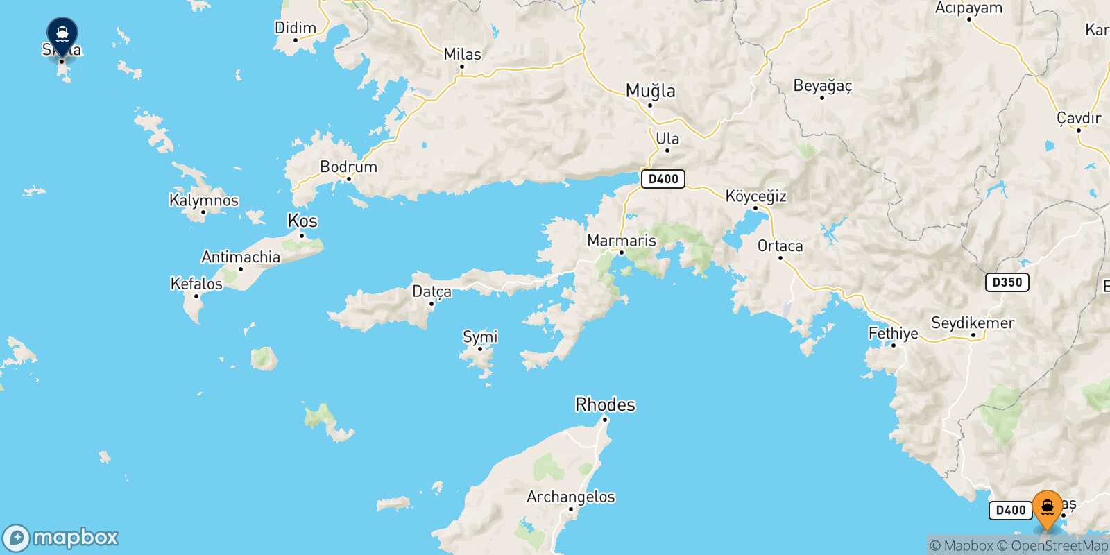 Carte des traverséesKastellórizo Patmos