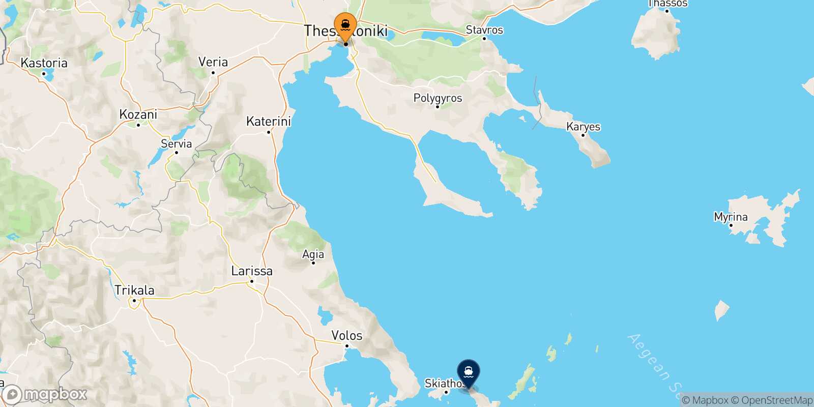 Carte des traverséesThessalonique Agnontas (Skopelos)