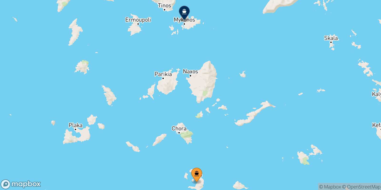 Carte des traverséesThera (Santorin) Mykonos