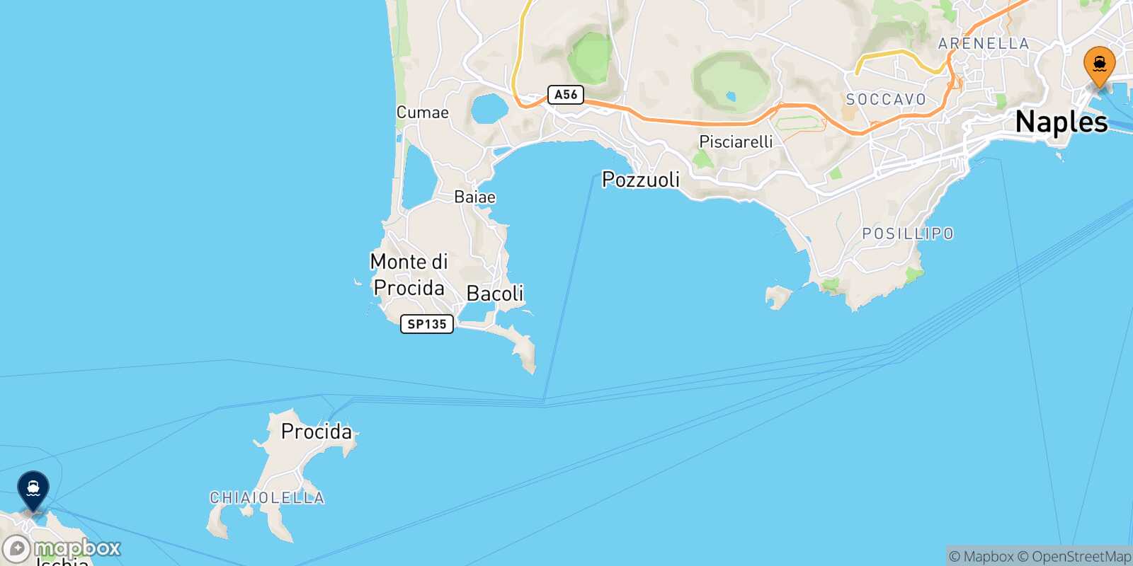 Carte des traverséesNaples Beverello Forio (Ischia)