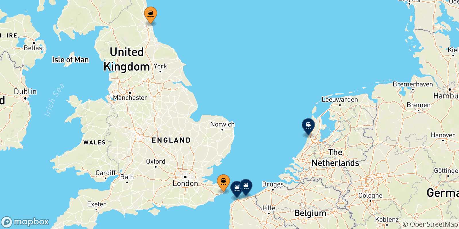 Carte des destinations du Royaume-uni