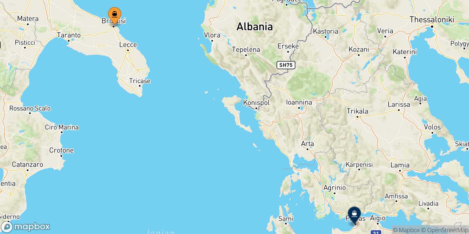 Carte des traverséesBrindisi Patras