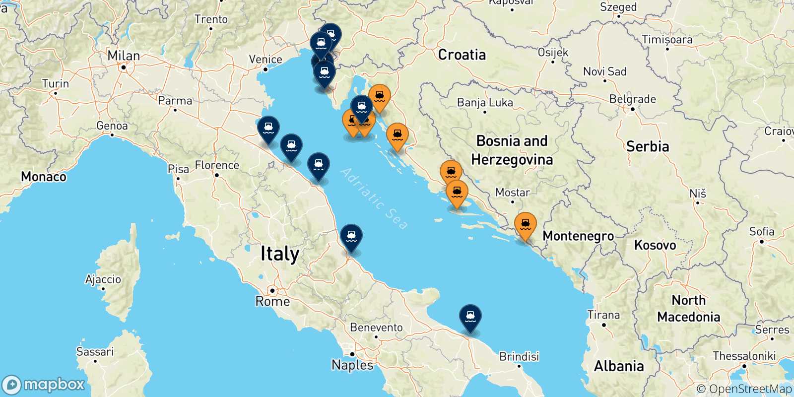 Carte des destinations de la Croatie
