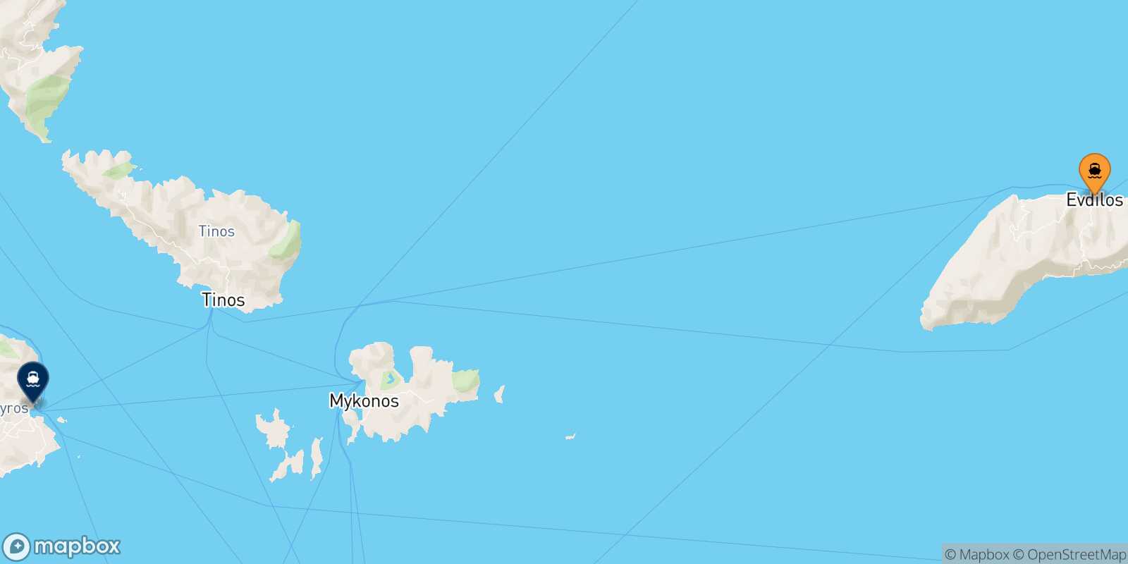 Carte des traverséesEvdilos (Ikaria) Syros