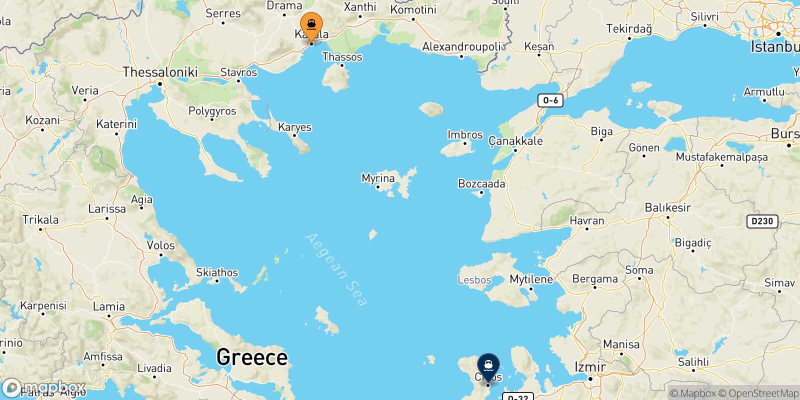 Carte des traverséesKavala Mesta Chios
